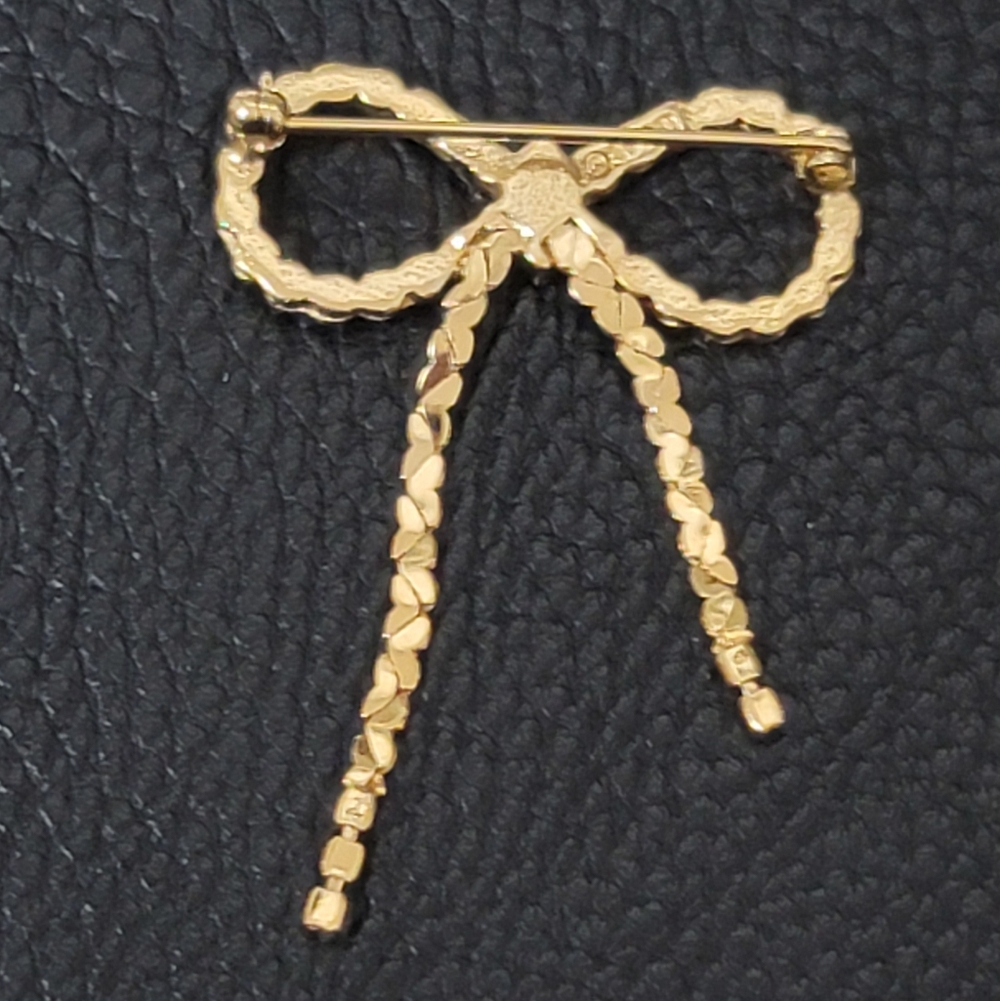 AVON Vintage Bow Brooch, Clear Rhinestones & Goldtone - Vintage, Estate - Picture 4 of 6